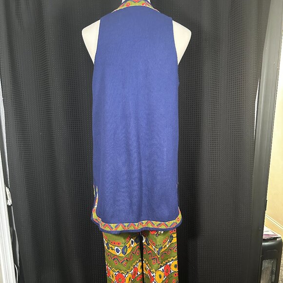 Women's Mod Ethnic Psychedelic Handmade Vintage 70s Barkcloth ? Pant Vest Set - Picture 5 of 9